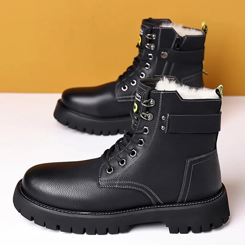 Mode Mode Kuhleder Plateau Herrenstiefel Designer Weichsohle Lässig Herbst Winter Baumwollschuhe Schwarz Motorradstiefel für Herren