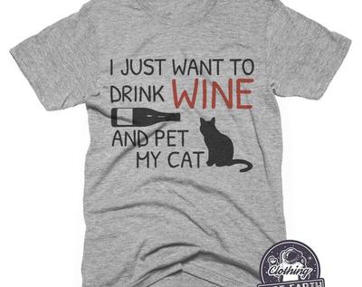 Funny Wine and Cat Lover Shirt, Wine Tasting Gift