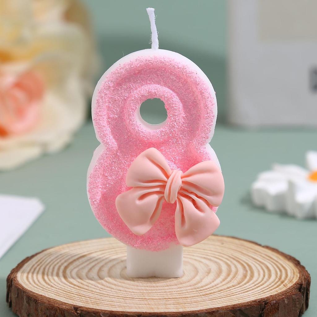 Pink Wax Birthday Number Candles with Transparent Bows – Creative DIY Art