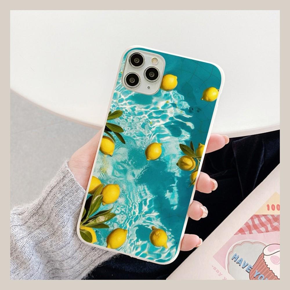 Fruit Lemon Phone Case For IPhone 14 11 12 13 Mini Pro Xs Max 8 7 6 6S Plus X XR Solid Candy Color Case