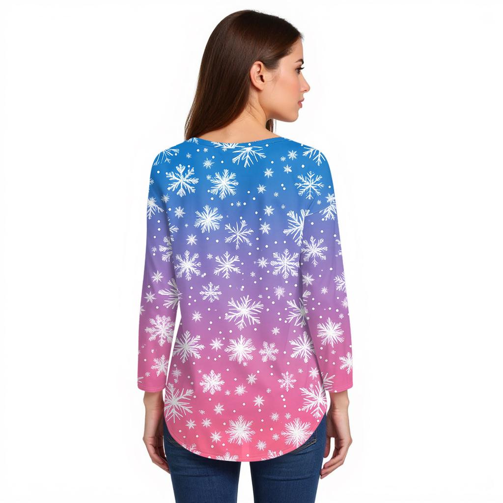 Damen T-Shirt mit Rundhalsausschnitt, Weihnachtsdruck, langärmelig