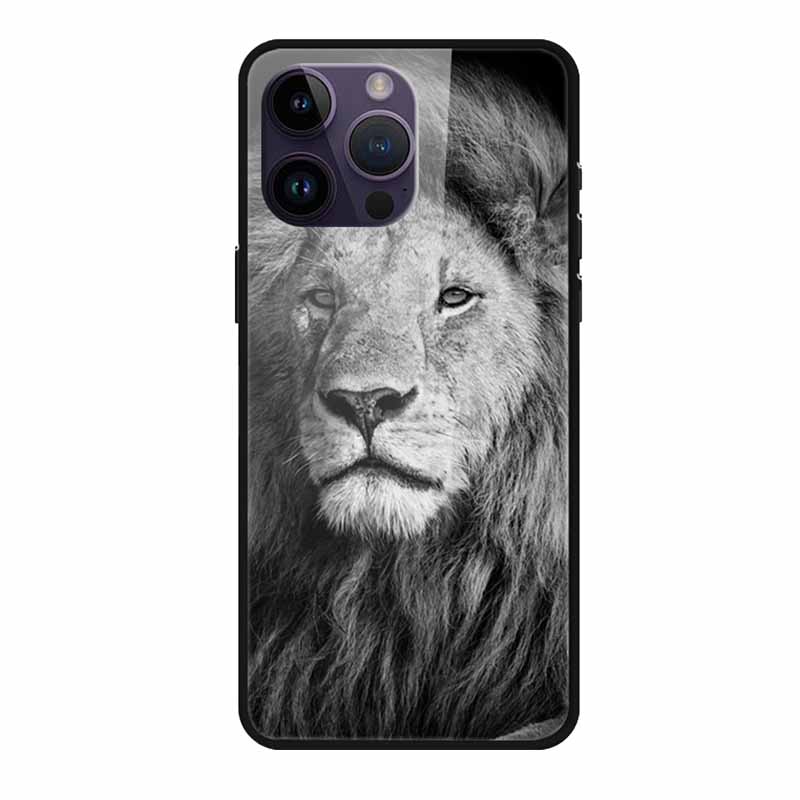Phone Case for Apple Iphone 15 Pro 15 Plus Tempered Glass Hard Back Cover for Iphone 15 Pro Max Iphone15 Wolf Lion Funda Capa