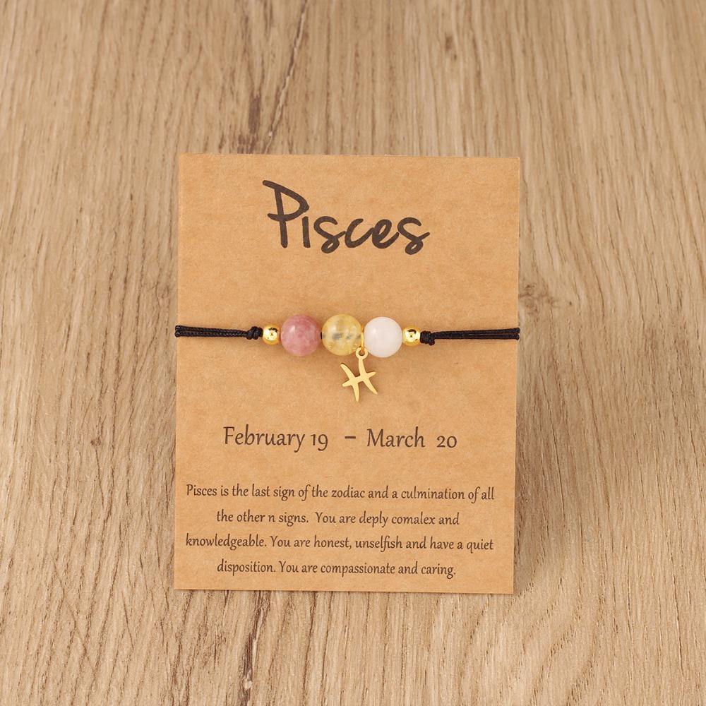 Bracelet Charms 12 Signes du Zodiaque en Pierre Naturelle pour Femmes Hommes Bracelet Tressé en Carton Lion Vierge Balance Cadeau Réglable