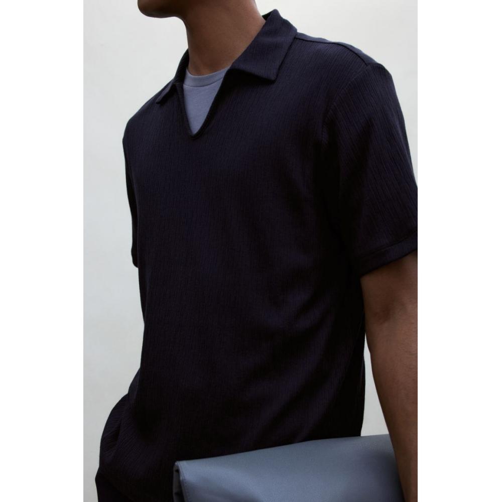 H M Collar T sHirT Regular fiT Navy Blue