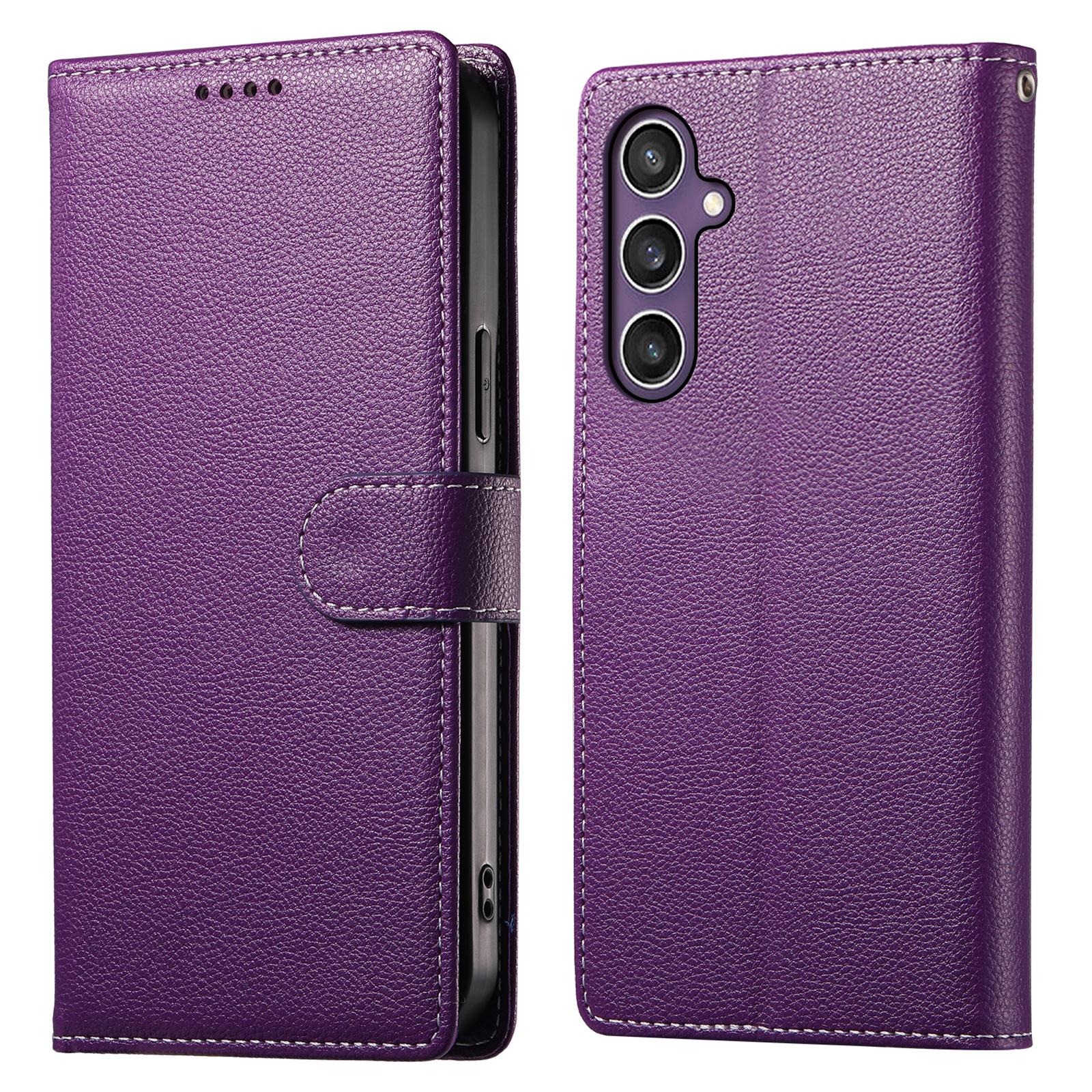 

For Samsung Galaxy S25 Stand Case Litchi Texture Leather Wallet Phone Cover Magnetic Snap Purple