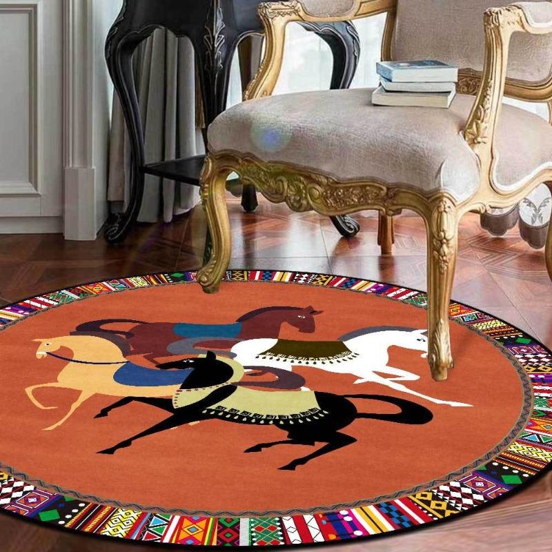 Disney Horse Ethnic Style Circular Floor Mat Living Room Sofa Bedroom Rug Light Luxury Anti Slip Carpet Home Decoration
