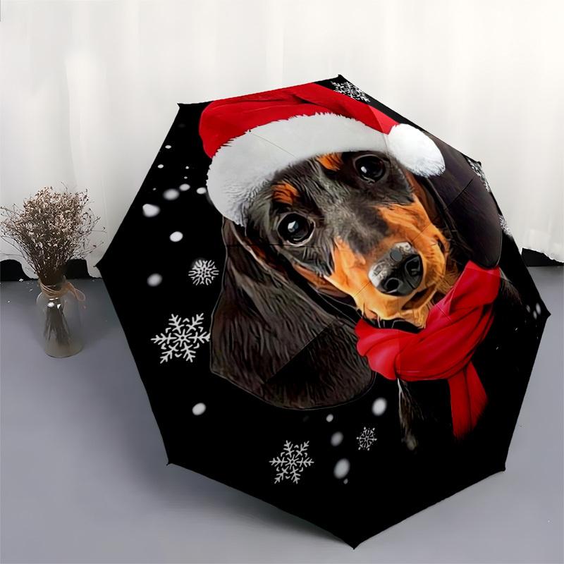 1pc Christmas Dachshund Ornament Umbrella with Plastic Handle,Suitable for All Seasons Home Travel Outdoor UmbrellaDD225