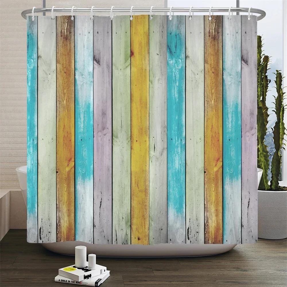 Rustic Shower Curtain Vintage Vertical Wood Planks Distressed Rustic Hardwood Design Fabric Bathroom Decor Curtain With Hooks