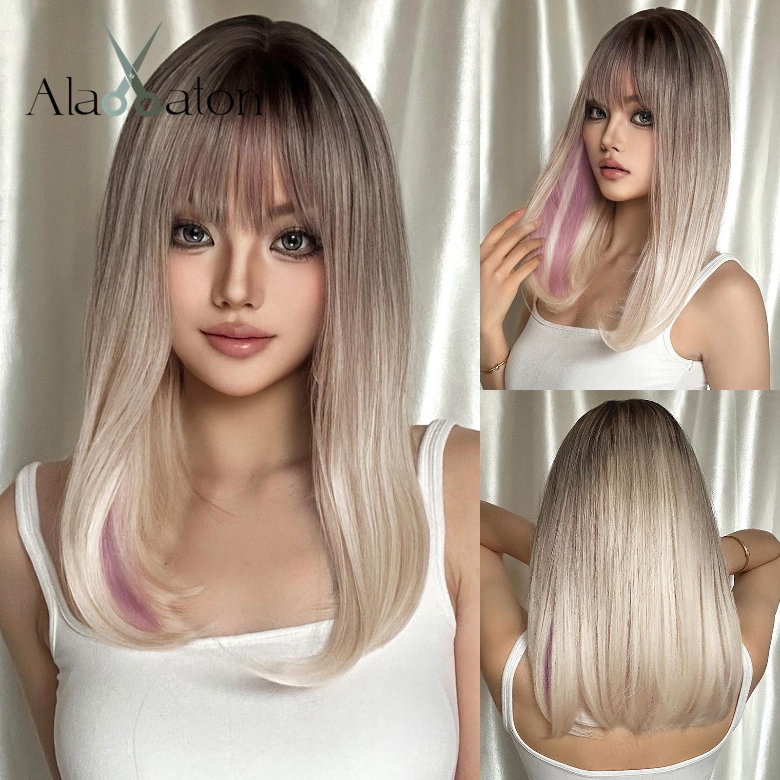 

LOUIS FERRE, темно-коричневые парики из синтетических волос с длинной челкой, натуральный многослойный парик для женщин, повседневный косплей, термостойкое волокно