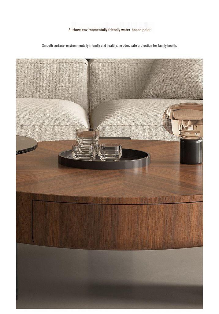 Italian Minimalist Retro Solid Wood Round Coffee Table for Small Apartments