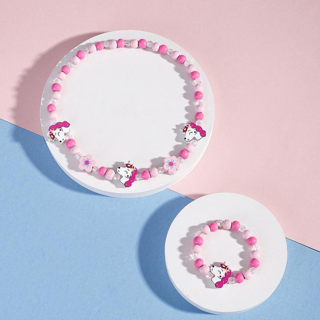 2pcs Children's Luminous Necklace Bracelet Set Cartoon Princess Jewelry Accessories Makeup Toys for Kids Girls Birthday Gifts