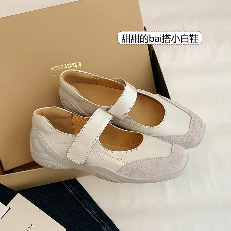 Spot Lightning Hair~ Inside and Outside Full Leather Casual Mary Jane Shoes 2025 Spring First Layer Cowhide Velcro Sports Shoes