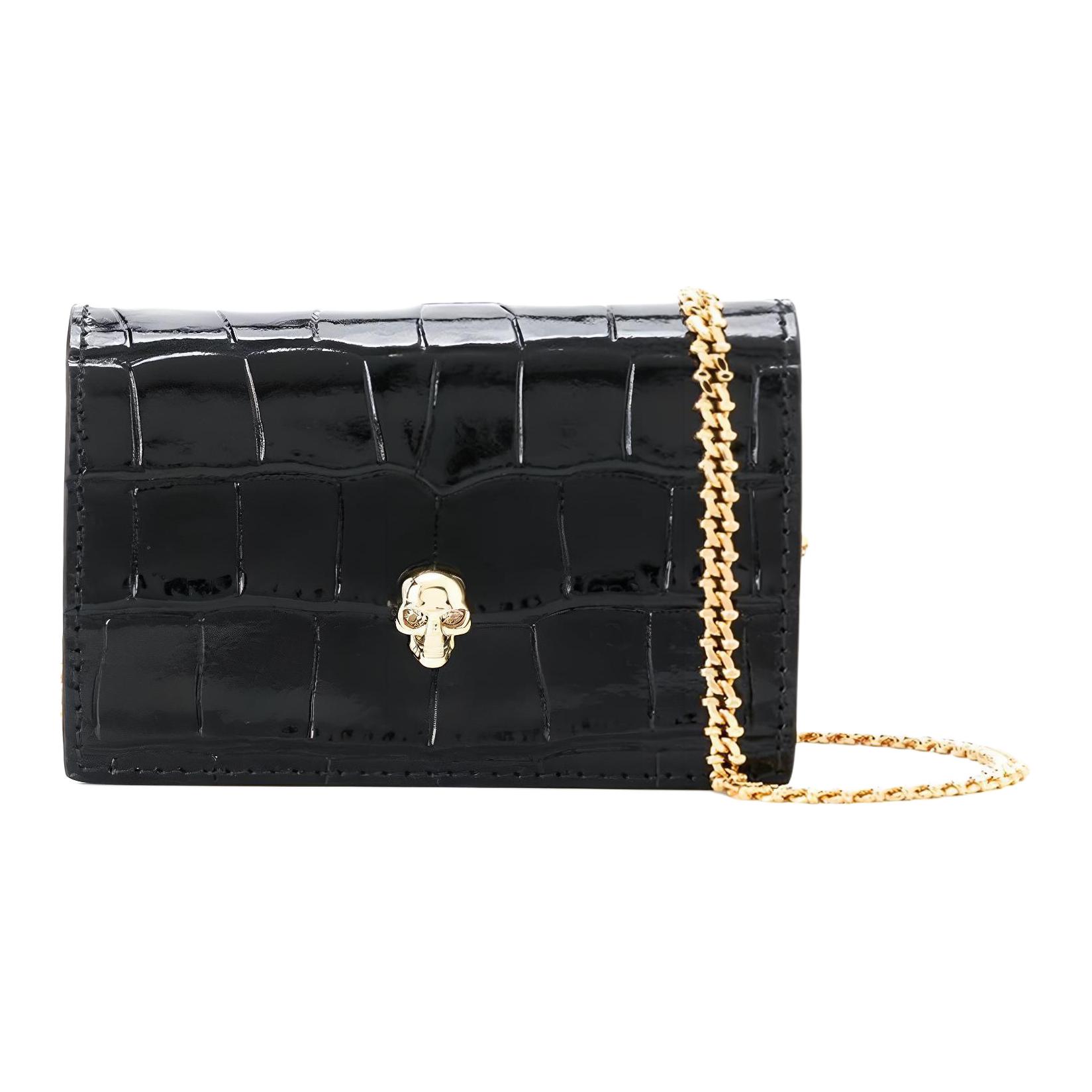 

Alexander McQueen Chain Flap Solid Color Crocodile Pattern Leather Shoulder Crossbody Bag Women bags Black 632032-1JM0G-1000 Basic Set (Bag+Dust Bag)