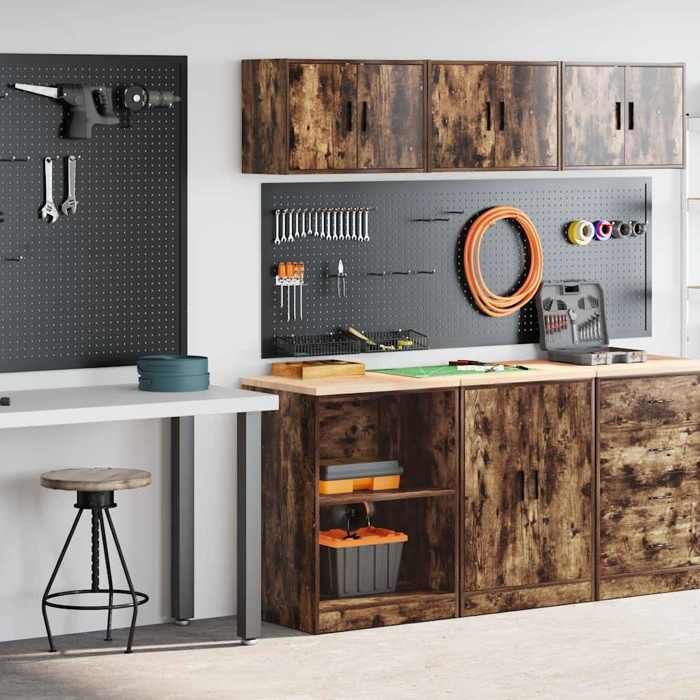 VidaXL Garage Cabinets 2 Pcs Smoked Oak Engineered Wood, Garage Storage Cabinet, Storage Cabinet, Workbench 3328282