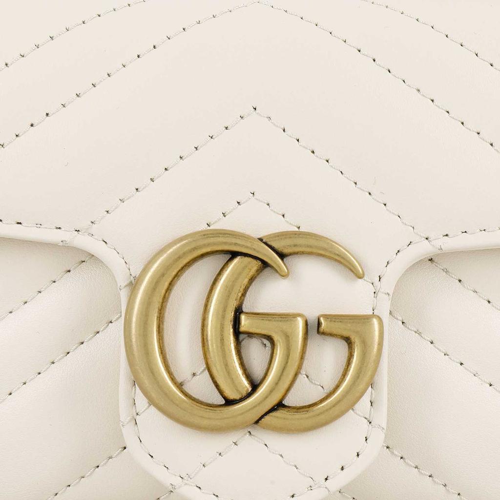 Gucci GG Marmont Gold Logo Distressed Quilted Leather Mini Crossbody Bag Women Bags White 476433-DSVRT-9022