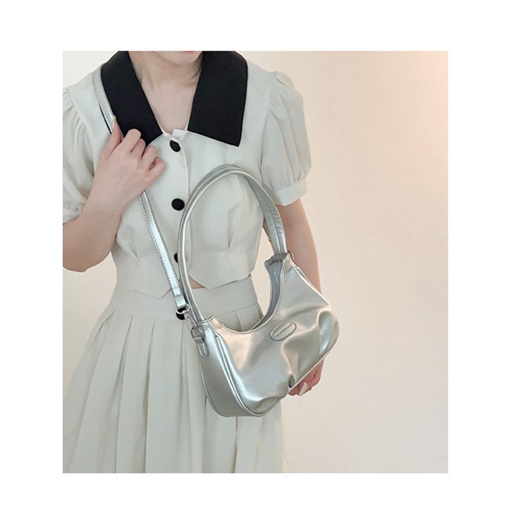 Textured Silver Bag Women's Single Shoulder Messenger Bag High-grade Pleated Underarm Crescent Bag