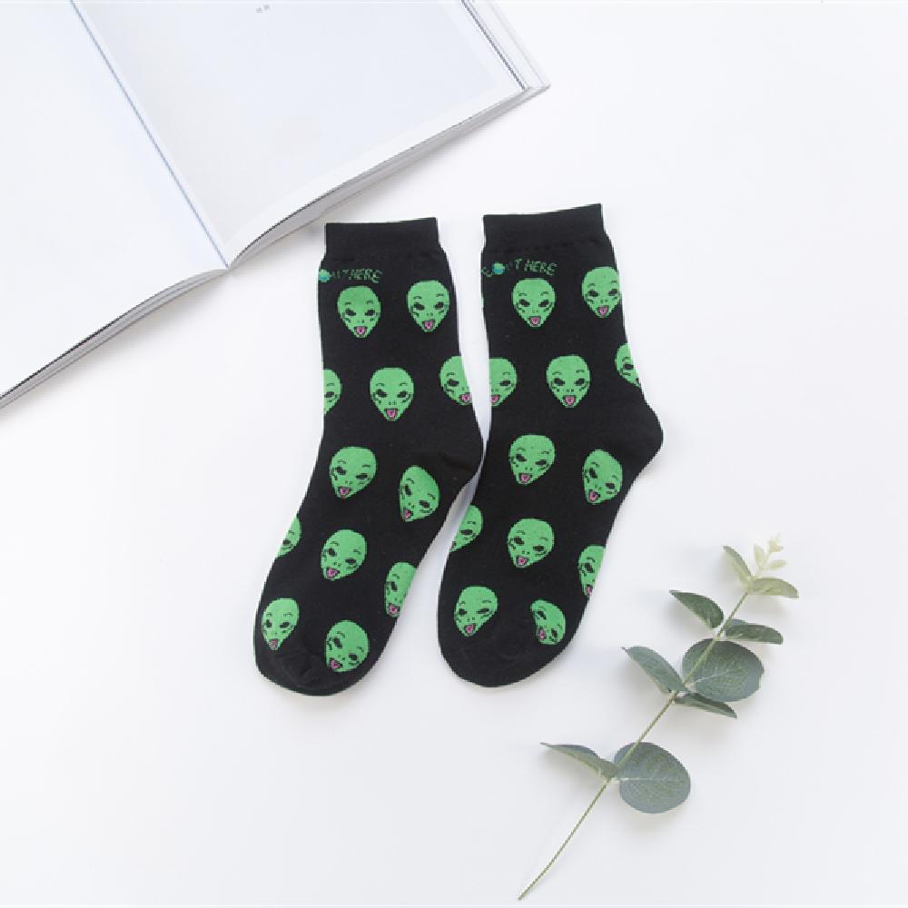 Unisex Summer Fashion Cartoon Cat Art Funny Alien Planet Autumn Winter Creative Soft Cotton Hipster Couples' Socks Dropship