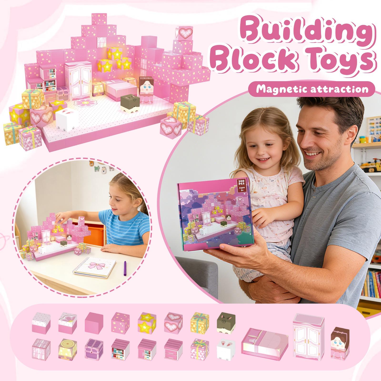 Magnetic Building Block Set, Magnetic  , Magnetic Sheets, Children S Diy Toys One Size розовый