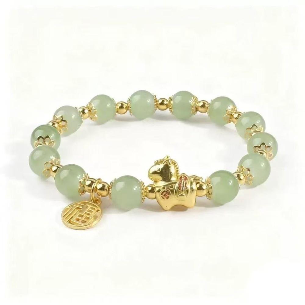 Temperament Natural Peanut Bracelet Horse Imitation Jade Lucky Bracelet Elastic Rope Hand Chain Jewelry Accessories