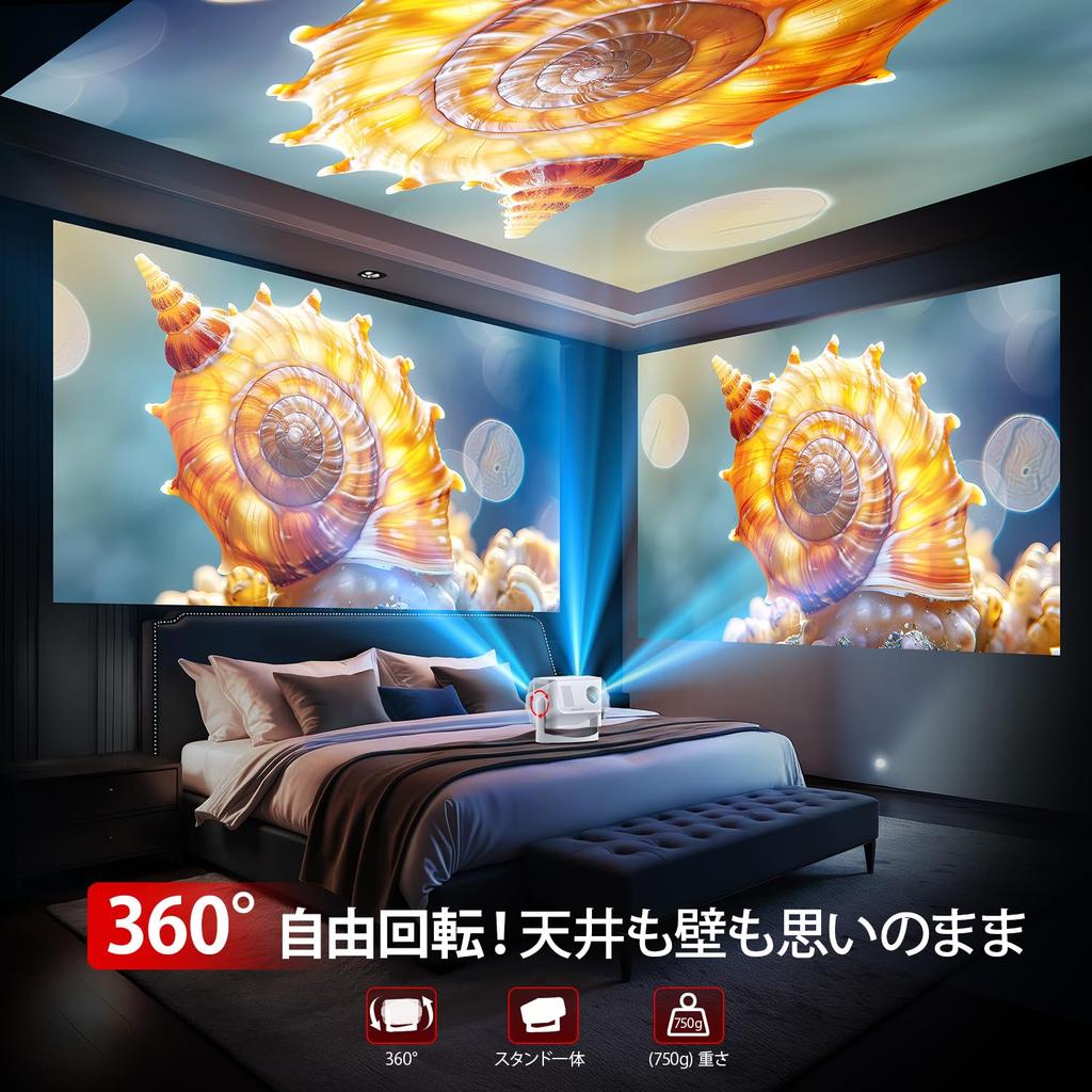 Heimprojektor Neu 4K Decke Kompakt Elektrisch Automatische Trapezkorrektur HiFi Bluetooth WIFI Kompatibel mit TV Spiel Geschenk [Modell 2025, 360° Drehung, 18.000