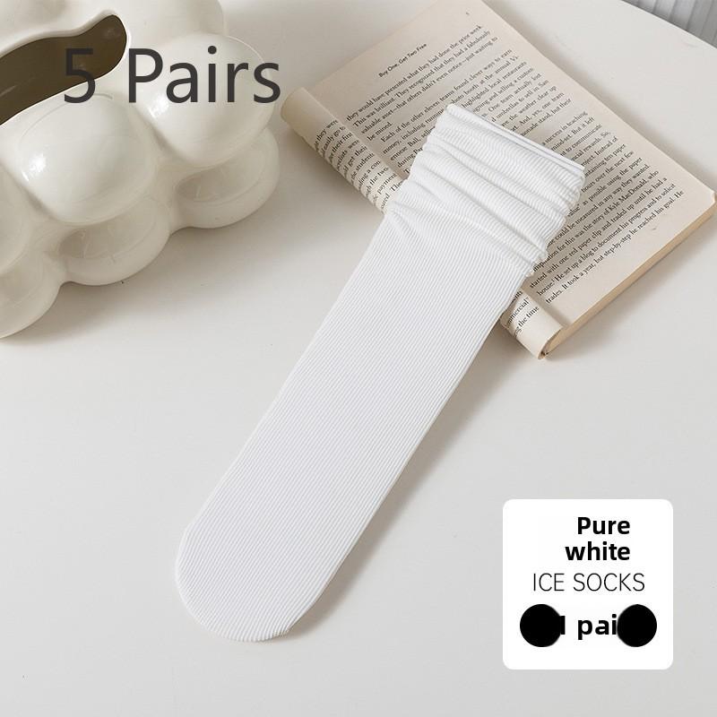 5 Pairs of Female Summer Thin Candy Color Student Trend Pile Socks