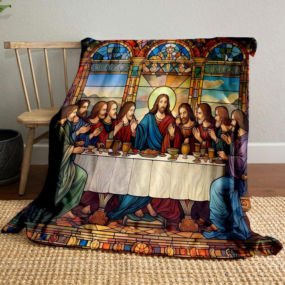 

Last Supper Stained Glass Blanket Printed Blanket for Living Room Bed Couch lunch break Soft Cozy Blanket for Friend s festival Gift 80cm x 120cm