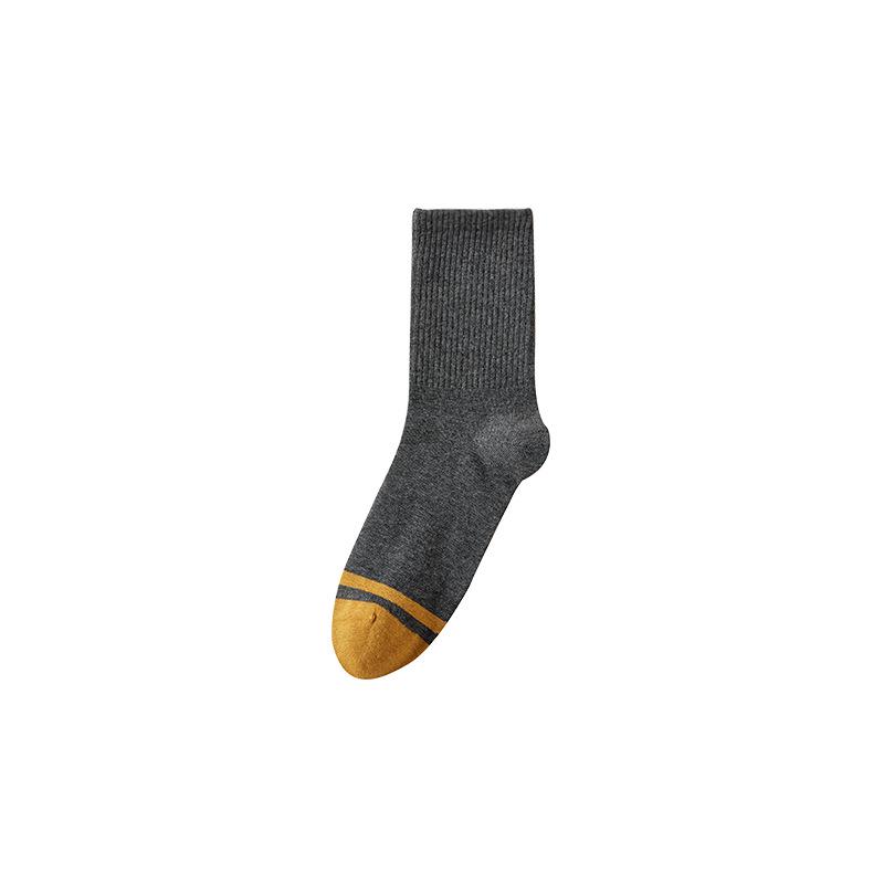 Zhuji Men's Mid-Tube Pure Cotton Socks - Double Needle, Sweat-Absorbent, Breathable, Black, All-Season Business Wear.