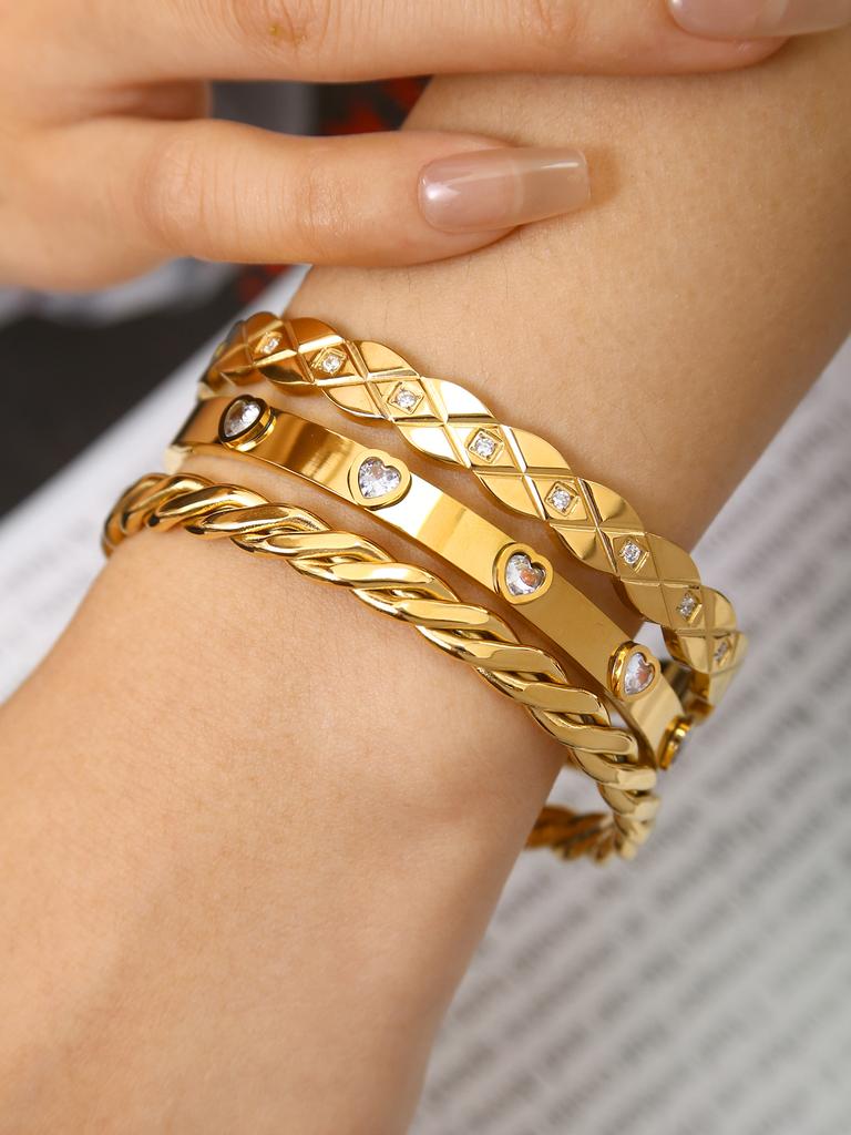 Fashion Personality Stainless Steel Diamond Lattice Bracelet Women'S Gold-Plated 18K Light Luxury Senior Sense Of Love Bracelet