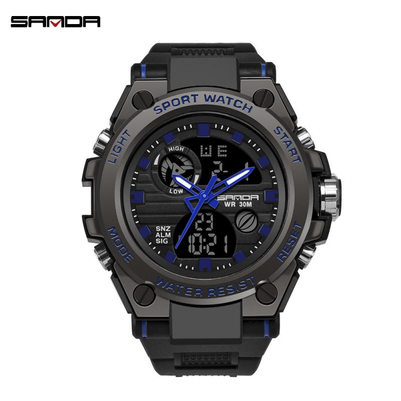 Sanda Men's Multifunctional Dual Display Luminous Waterproof Sports Watch for Teens
