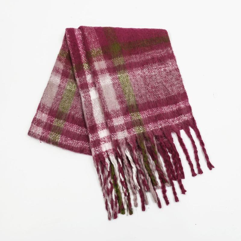 New Mohair Plaid Scarf Women's Autumn and Winter Thickened Warm Student Versatile Fringed Scarf Tide