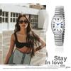 Watch Pair Couple Roman Alphabet Analog Display Square Antique Stylish Elastic Belt Pair Watch Quartz Watch Silver Fashion Accessories Birthday