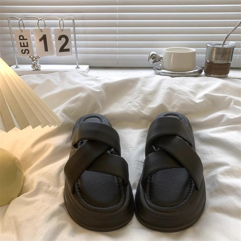 

2025 summer muffin platform slippers women s wear new heightening non-slip with skirt fairy wind beach sandals 40 чёрный