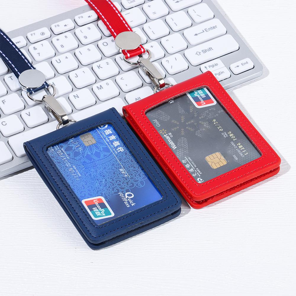 Doppel-Karten-Ausweishalter Echtes Leder Ausweis-Lanyard Namensschild Karabiner-Stil Schlüsselanhänger Clips Rollen Rückholfeder Gürtelclip Bürobedarf