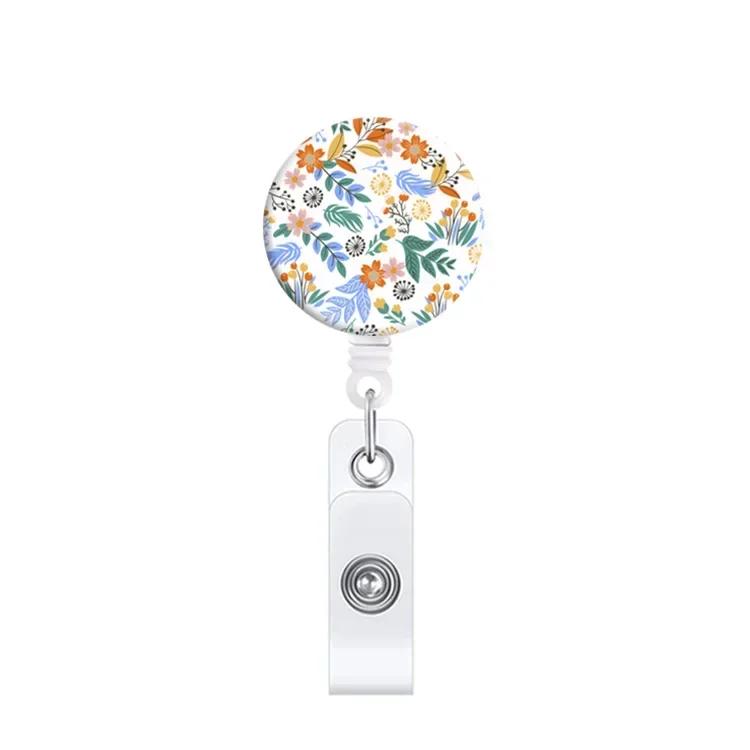 Retractable Badge Holder Reel Clip Marble Print Nurse Exhibition Card Holders Woman Doctor ID Card Chain Clips