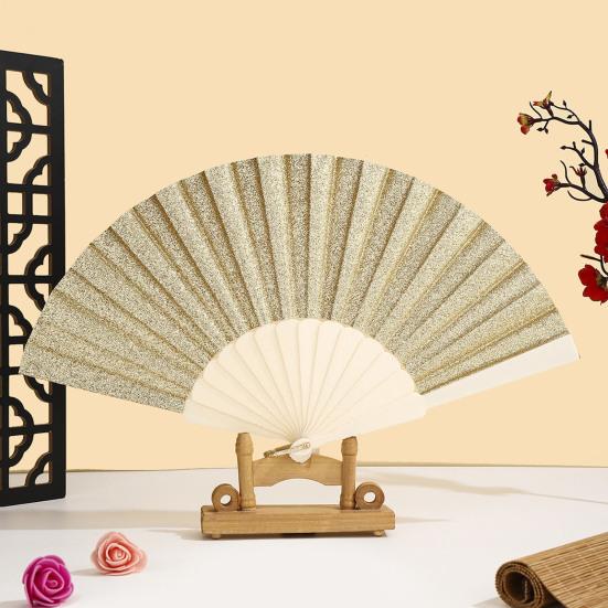 Glitter Powder Folding Fan Hand Held Fan with Plastic Ribs Portable Summer Fan Decoration Dance Performance Props Party Accessories