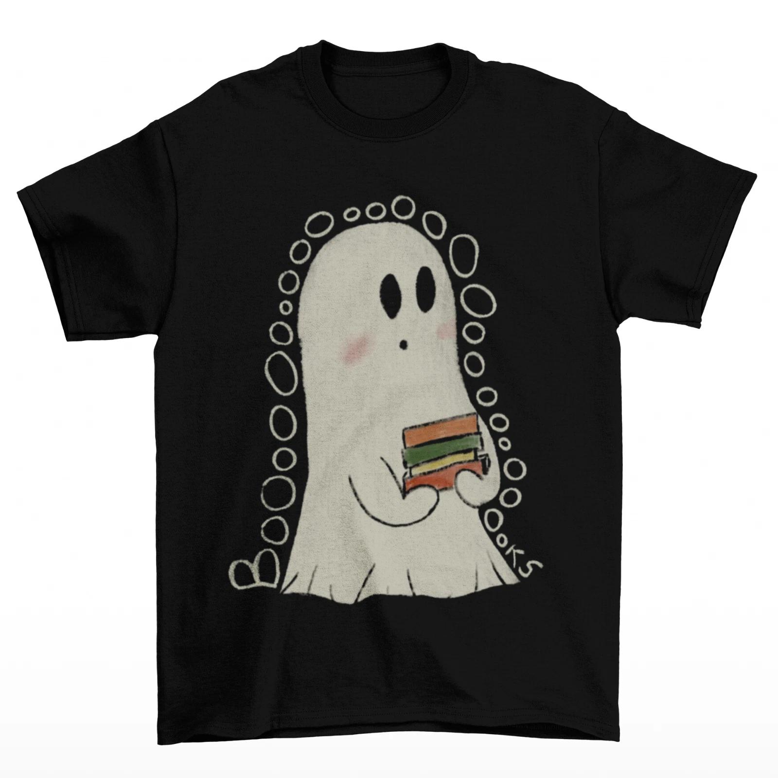 Ghost Books T-Shirt Unisex Cotton Boo Halloween Library Teacher Librarian School XL