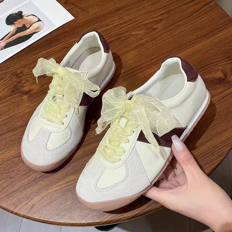 Retro casual sports shoes spring and summer new soft leather niche silver ballet training shoes