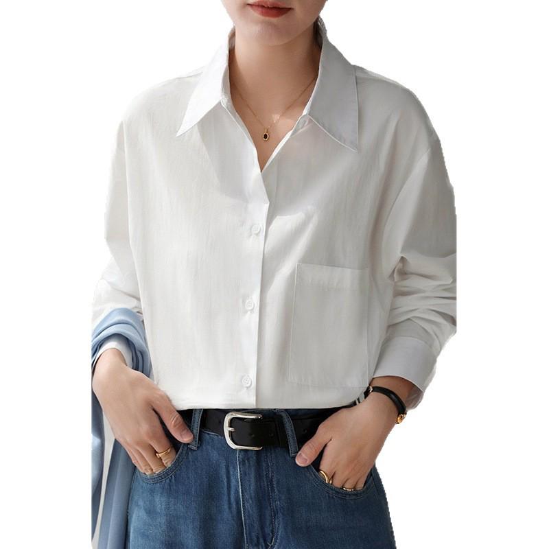 2026 Retro Korean Style Dark Blue Sun Protection Long Sleeve Shirt - Women's Slimming, Loose Fit, Simple Fashion.