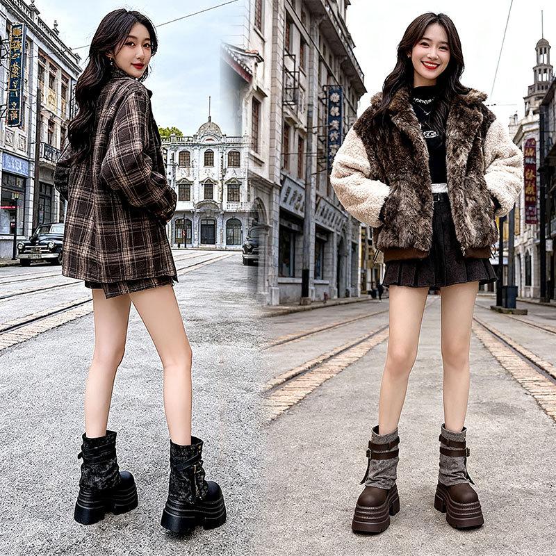 Spring and Autumn Thick-soled Muffin Short Boots Casual Shoes Small Heightening Trouser Boots Single Shoes Martin Boots Women
