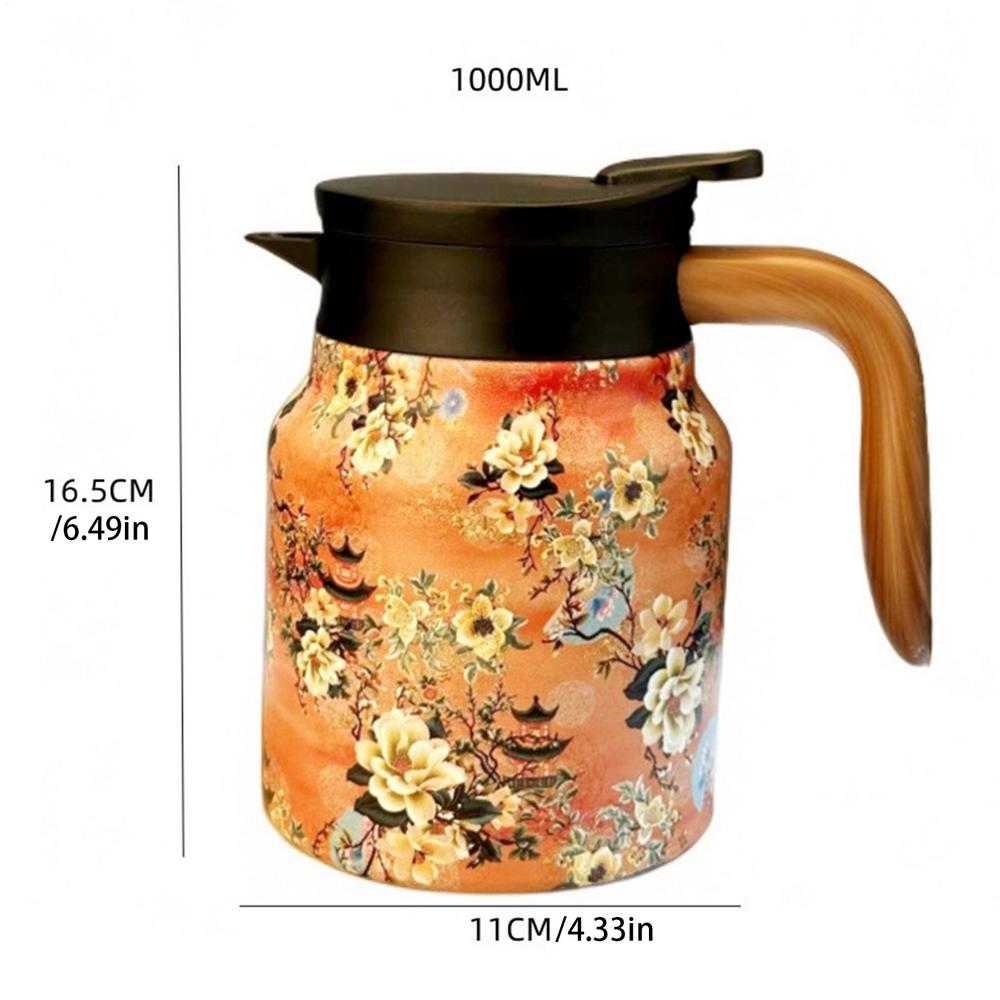 Stainless Steel Tea Kettle With Infuser Vintage Floral Pattern Insulated Teapot Thermal Coffee Carafe For For Keeping Hot Cold