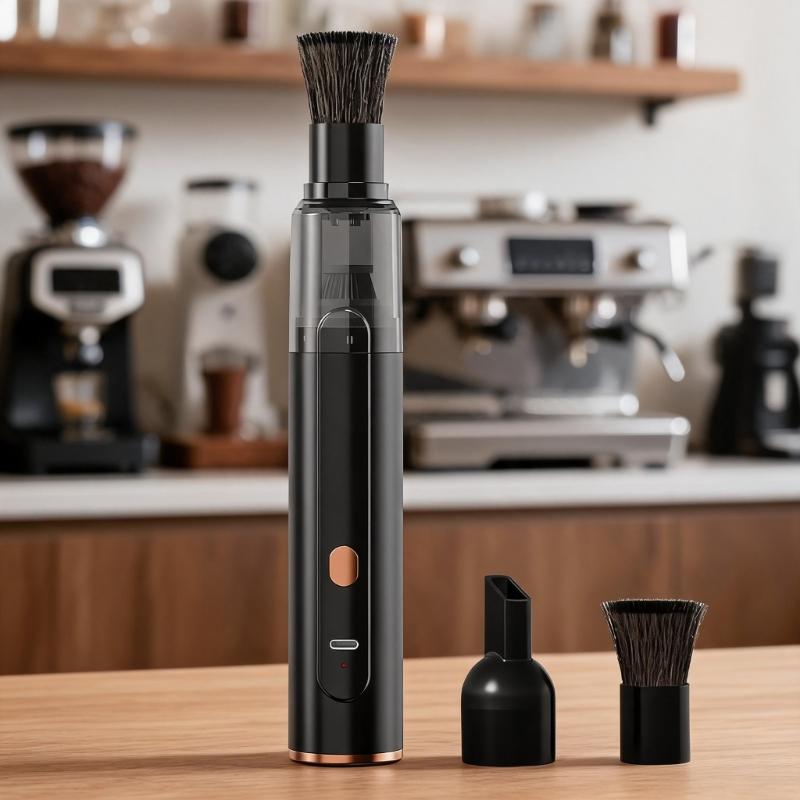 Coffee Grounds Dust Cleaner with Brush Head, Clear Dust Cup and Narrow Nozzle for Coffee Bar Counter Use