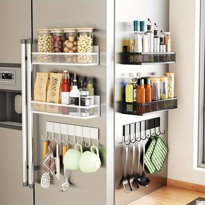 3pcs Refrigerator Magnetic Spice Rack, Magnetic Fridge Organiser, Magnetic Spice Rack, Kitchen Shelf, Spice Organiser, Hook Rack, Utensil Holder