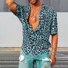 Pánská letní košile s krátkým rukávem s klopou Top Leopardí potisk Jednořadá tenká Havajská plážová košile pro volný čas Streetwear