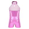Meisjes Glanzende Pailletten Outfit Mouwloos Halternek Patchwork Ontwerp Leotard Metallic Hoge Taille Shorts Set