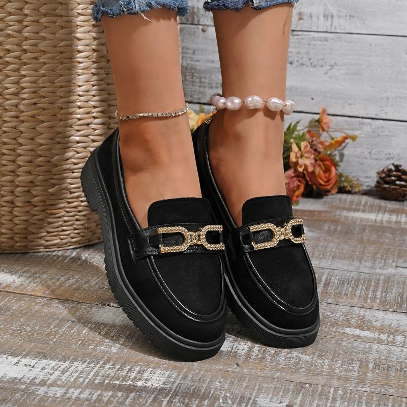 Thick-soled Women's British Small Leather Shoes Women's Autumn New Retro Metal Buckle One-pedal Thick-heeled Single Shoes