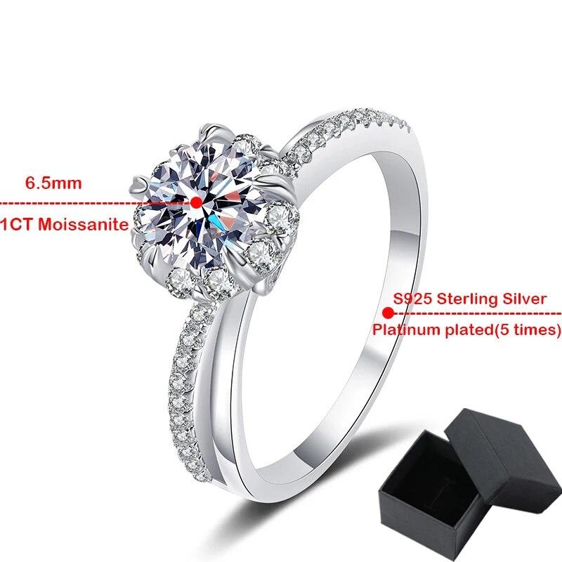 White Gold 1ct Moissanite Ring for Women Bridal Sets Solitaire Wedding Promise Ring Lab Diamond Band 925 Sterling Silver