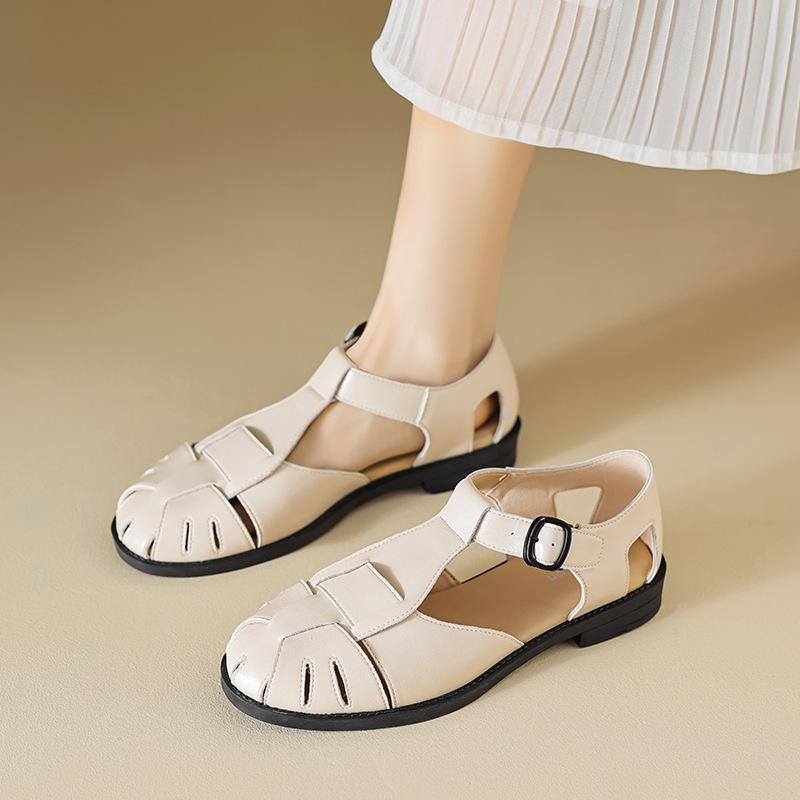 Augustine Roman Sandals Women's 2025 New Summer Baotou Flat-soled Soft-soled Beach Shoes Woven Pig Cage Shoes