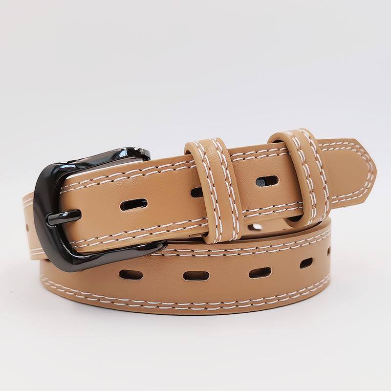 Women's Belt Double-line Trendy PU Belt Student Jeans Dress Belt
