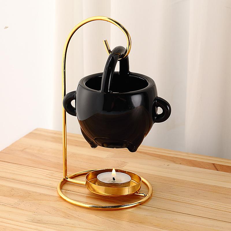 2 Pack Hanging Pagan Cauldron Oil Burner, Ceramic Cauldron Essential Oil Wax Melt Burner Tealight, Witches Witchcraft Decor