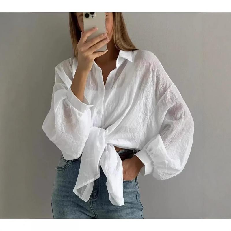 Casual Fashion Loose Women Shirts Long Sleeve Basic Office Blouse Sweet Spring Summer Tops Simple Solid Color Women's Clothing